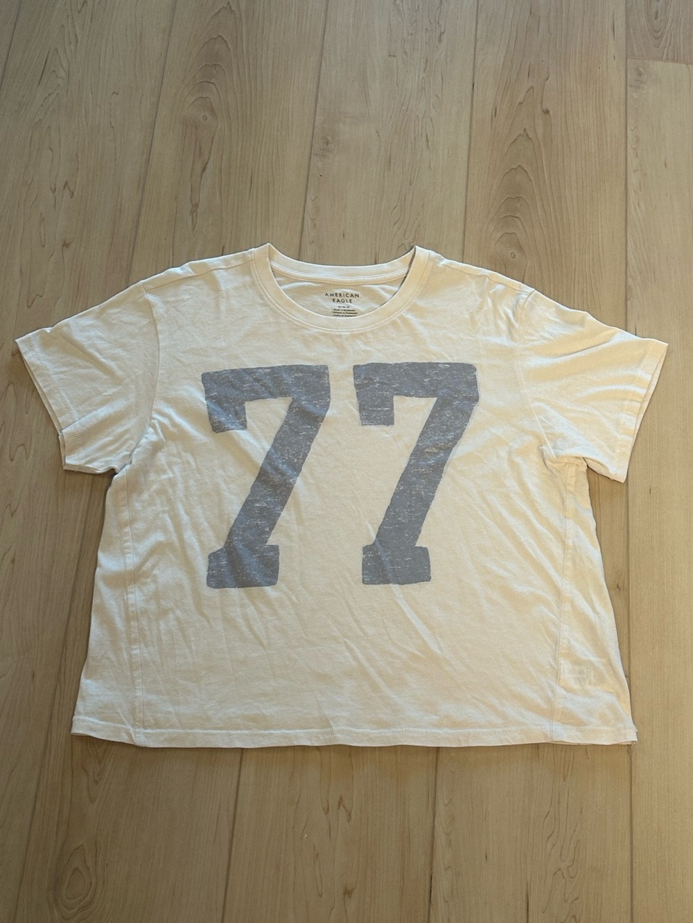 American Eagle Outfitters White Tee with Blue '77' Graphic